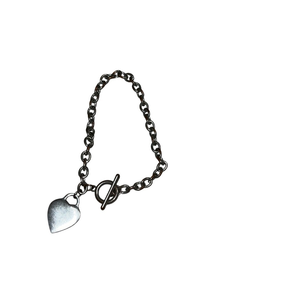 Silver-Tone Toggle Heart Charm Bracelet Classic Chunky Chain Retro y2k